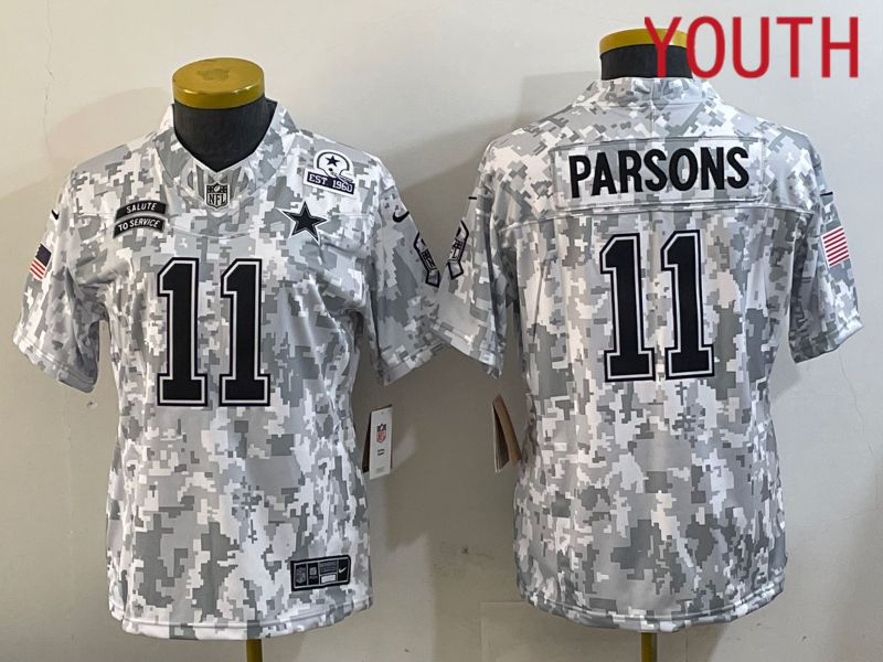 Youth Dallas Cowboys #11 Parsons Nike Arctic Camo 2024 Salute to Service Limited NFL Jersey style 3->women nfl jersey->Women Jersey